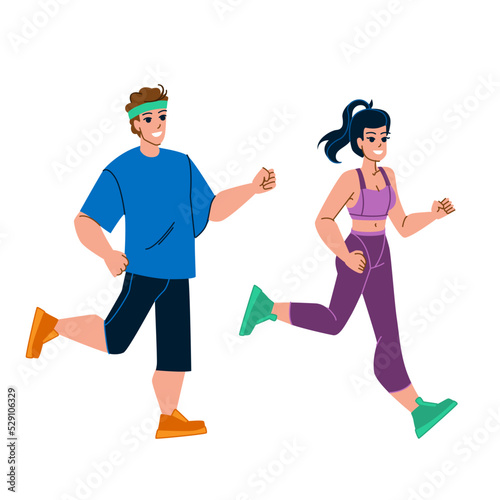 couple jogging vector. man woman sport, healthy lifestyle, exercise active, nature fitness, fit people couple jogging character. people flat cartoon illustration