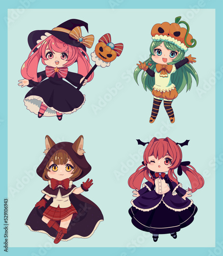 set anime chibi characters