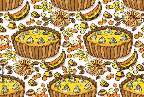 Pumpkin pie seamless pattern