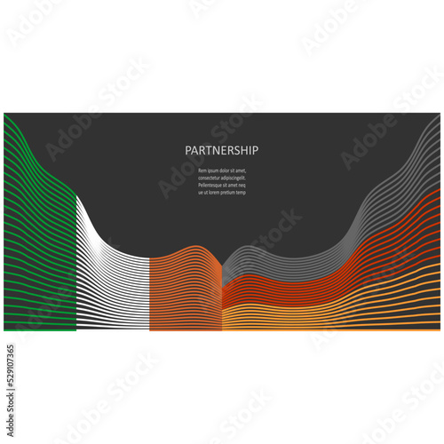 Concept of relationships between Germany and Ireland. Waved national flags. Teamwork concept.