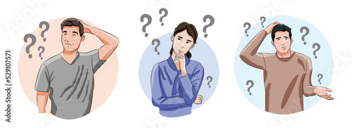 Man women thinking guessing pose, question mark