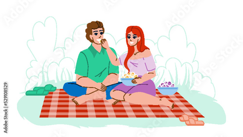 couple picnic vector. love happy, young summer, romantic nature, woman man family, happiness female, food couple picnic character. people flat cartoon illustration