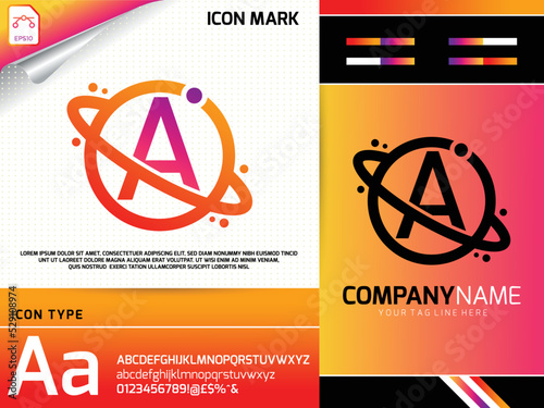 Abstract letter A with space planet logo concept