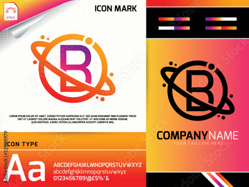 Abstract letter B with space planet logo concept
