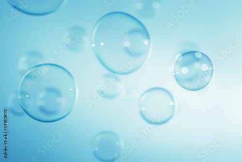 Abstract Beautiful Transparent Blue Soap Bubbles Background. Soap Sud Bubbles Water. 