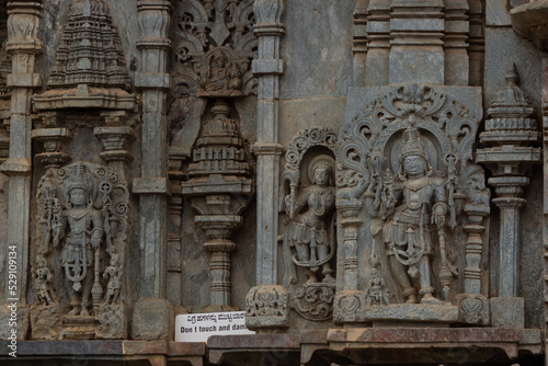 The Sculptures of Lord Vishnu on the Chennakeshawa Temple, Belur, Hassan, Karnataka, India.