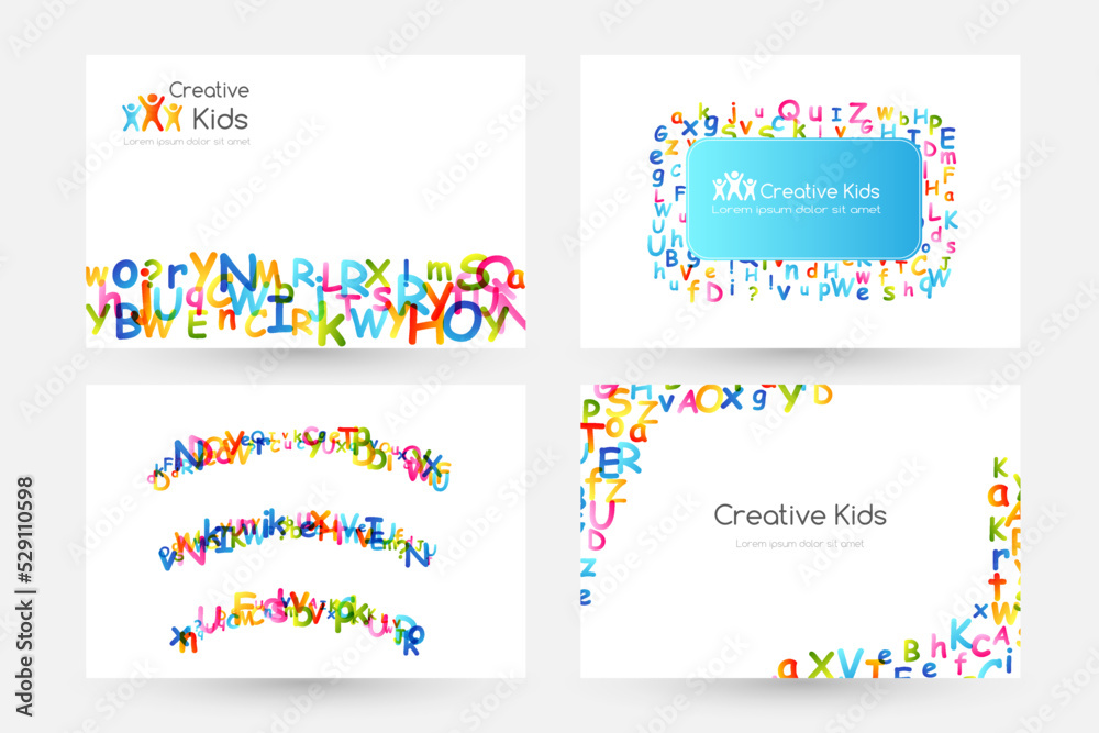 Kids creative education concept. Rainbow alphabet confetti. Design collection. Vector illustration