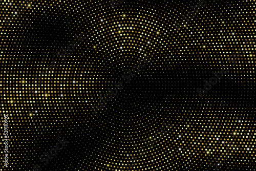Gold halftone texture. Luxury holiday background. Vector illustration with dotted pattern.