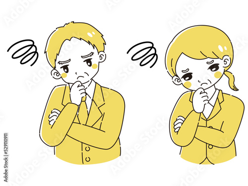 悩むスーツを着たシニア男性と女性のイラストセット