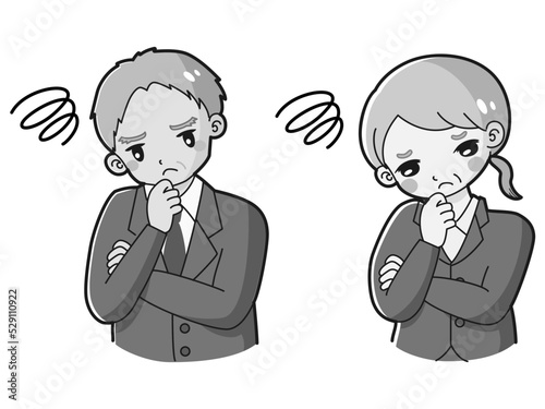 悩むスーツを着たシニア男性と女性のイラストセット