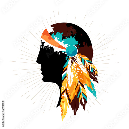 Native american women in tribal headdress.