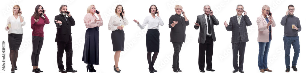 group of people holding phone in hand isolated