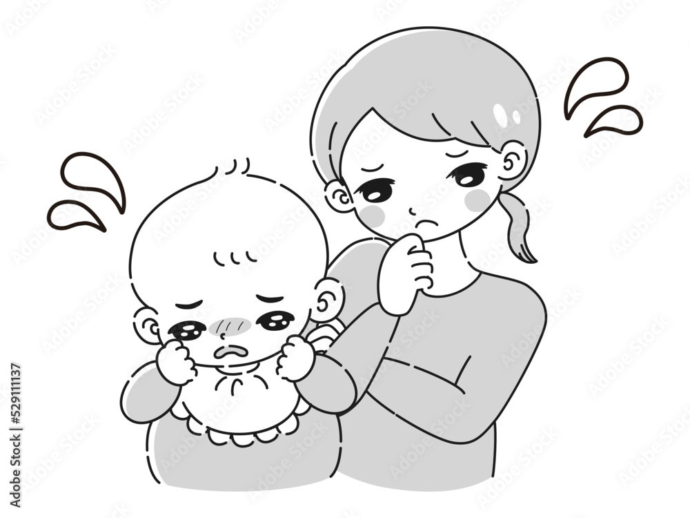 困る赤ちゃんと女性のイラスト 困る赤ちゃんと女性のイラスト