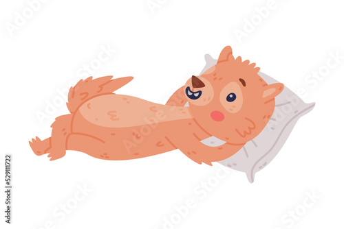 Cute Little Xerus Character with Pretty Snout Lying on Pillow Vector Illustration