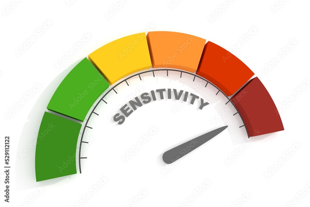 Sensitivity measuring device with arrow and scale. 3D render Sensitivity measuring device with arrow and scale. 3D render