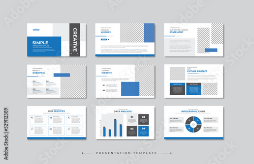 Corporate Business PowerPoint presentation design template set, Minimalist google slides template