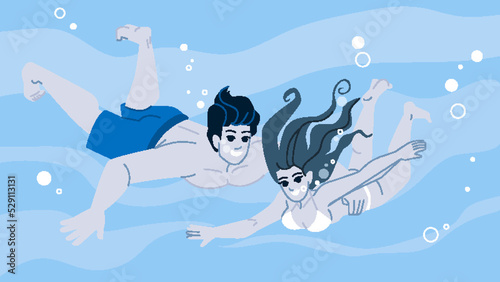 couple underwater vector. water woman, man young, pool sea, fun swim, love sport, active girl, happy blue summer couple underwater character. people flat cartoon illustration
