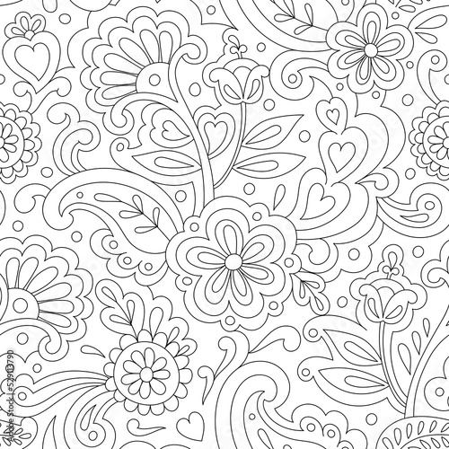 Colorful folk psychedelic seamless pattern. Retro ethnic ornament. Vintage vector background. Hippie 70s styled groovy textile print. Floral motifs