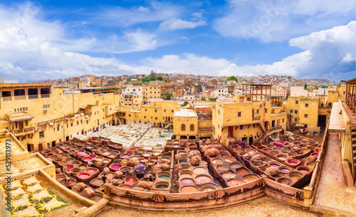 Landscape with tannery in Fez, Morocco photo