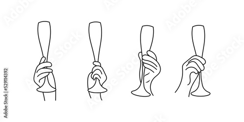 Hands holding glasses of wine set sketch vector illustration.