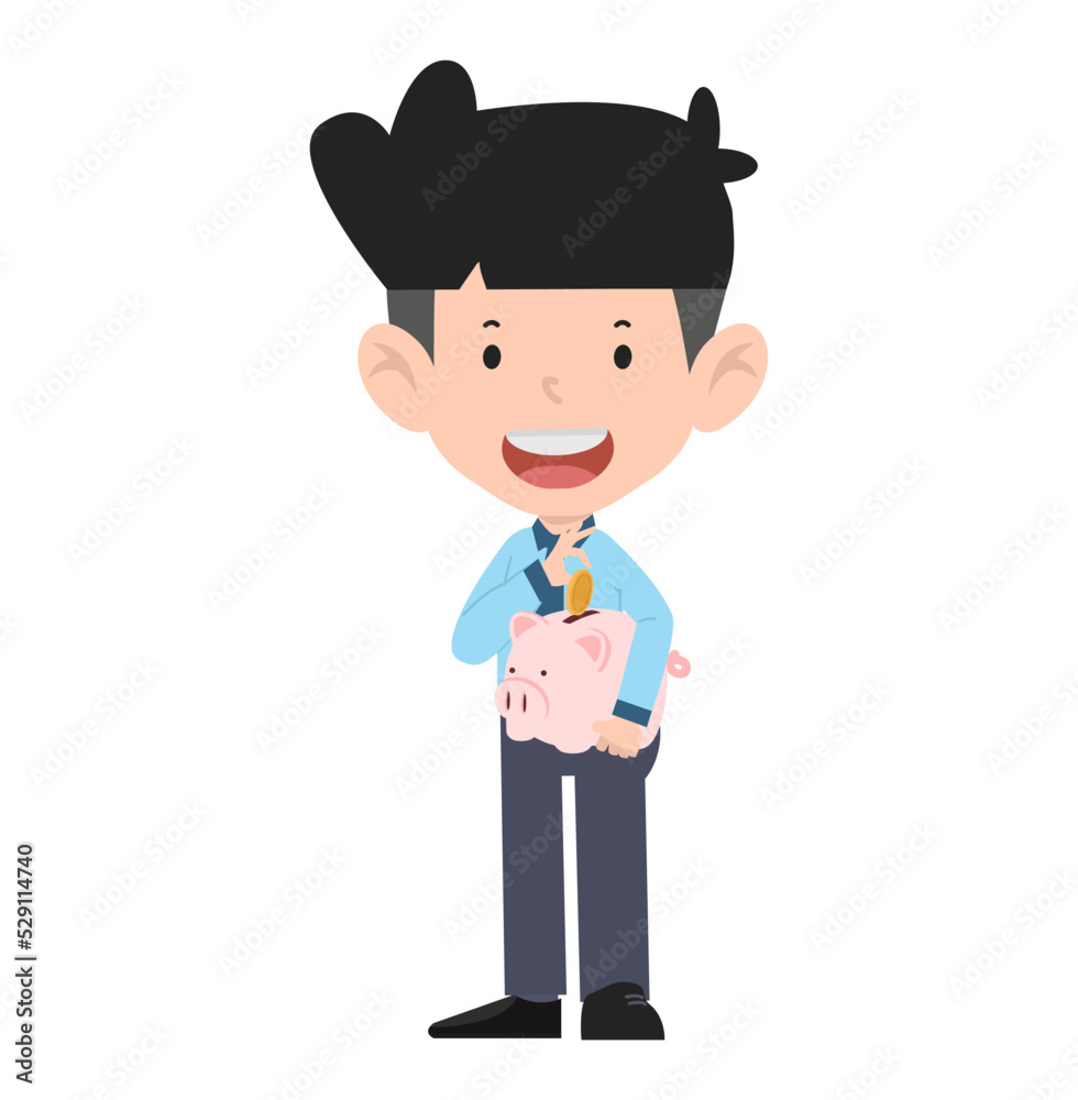 Business man holding piggy bank with money Business man holding piggy bank with money