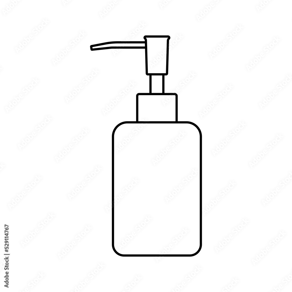 Fototapeta premium Cosmetic bottle pomp vector illustration. Beauty, bath, medicine and self care concept. shampoo, lotion, soap or cream bottle simple line art icon for beauty store, spa, social media
