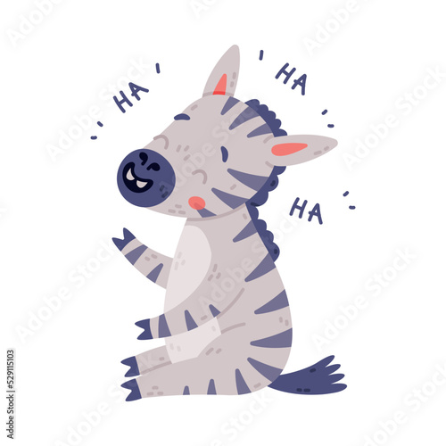 Funny Zebra with Black-and-white Striped Coat Sitting and Laughing Vector Illustration