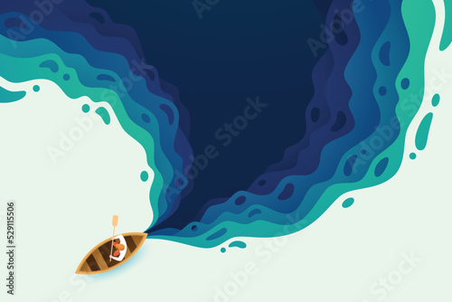 A wooden boat cuts through the water