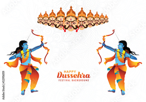 Illustration of lord rama killing ravana in happy dussehra festival card background