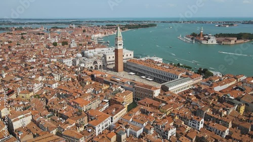 Wide aerial shot of the renowned island of venice in Italy in broad daylight