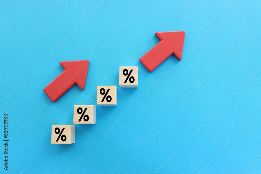 Obraz premium arrows with percentage sign going up, concept of business growth, finance and income increase