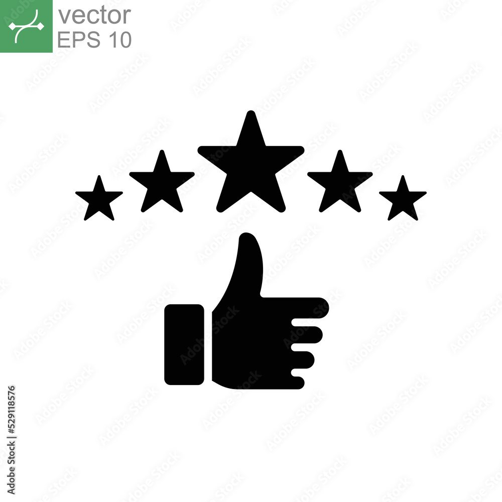 Customer review icon, quality rating, feedback, five stars glyph symbol. People hand and vote status. Reputation good survey for Rate business. Vector illustration design on white background. EPS 10 Customer review icon, quality rating, feedback, five stars glyph symbol. People hand and vote status. Reputation good survey for Rate business. Vector illustration design on white background. EPS 10
