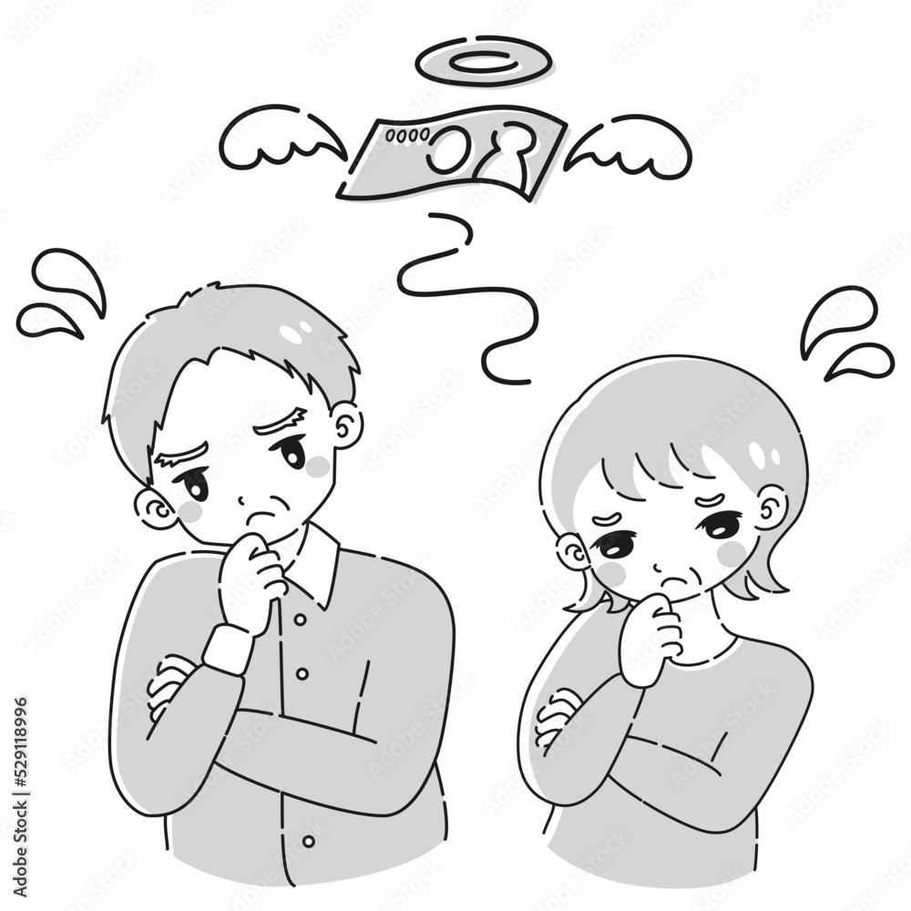 お金について悩むシニアの夫婦 お金について悩むシニアの夫婦