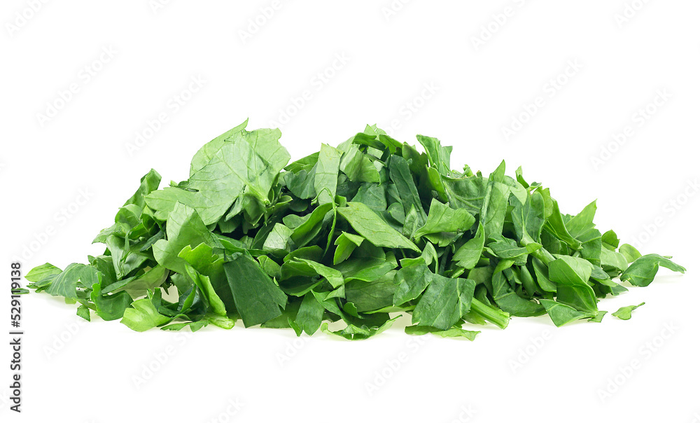 Pile of fresh chopped green parsley leaves isolated on a white background Pile of fresh chopped green parsley leaves isolated on a white background