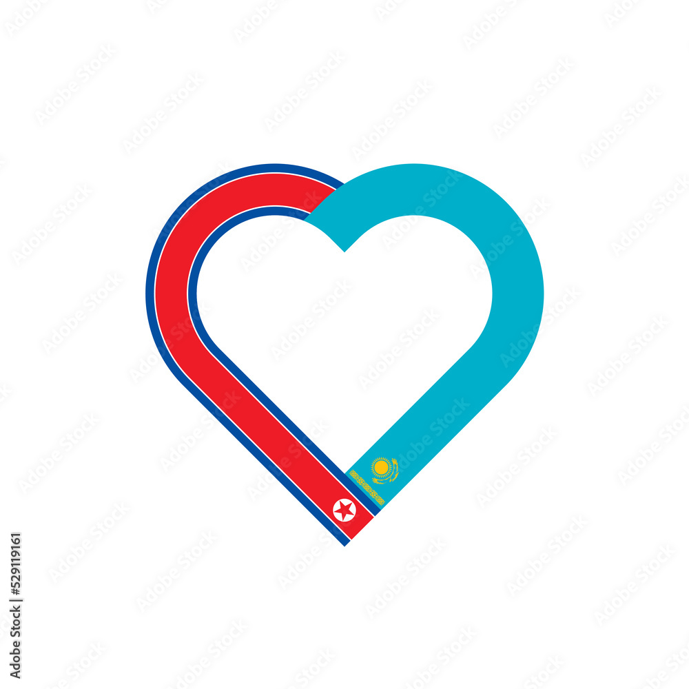 friendship concept. heart ribbon icon of north korea and kazakhstan flags. vector illustration isolated on white background friendship concept. heart ribbon icon of north korea and kazakhstan flags. vector illustration isolated on white background