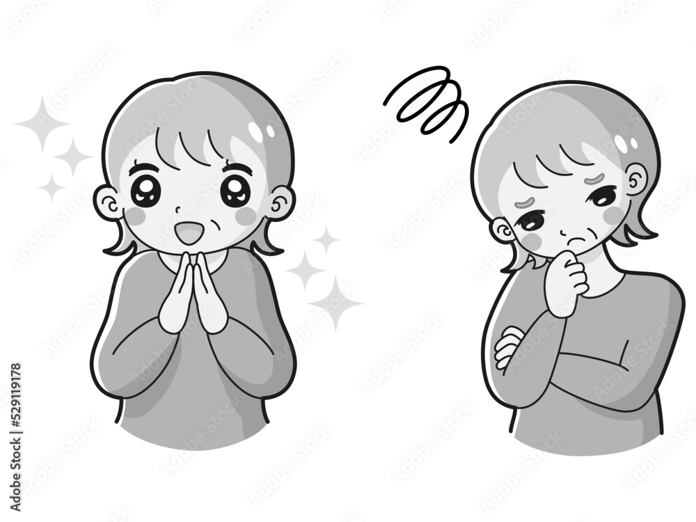 ときめきの表情と困っている表情のシニア女性 イラストセット ときめきの表情と困っている表情のシニア女性 イラストセット
