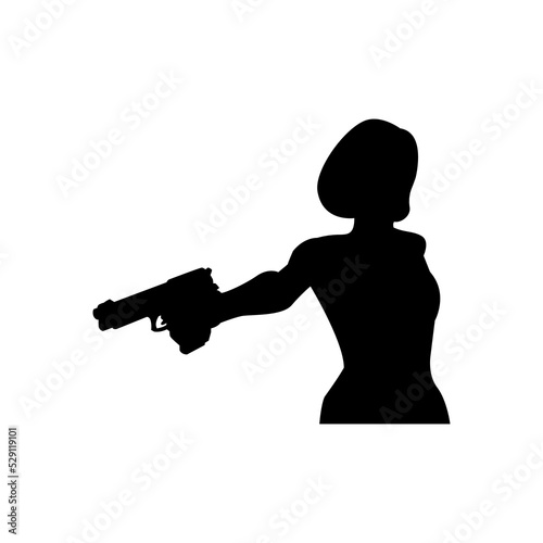 Silhouettes of woman with weapons in their hands. Vector illustration is simple.