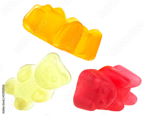 Collection of colored jelly bears isolated on a white background. Jelly candy. Marmalade bears.