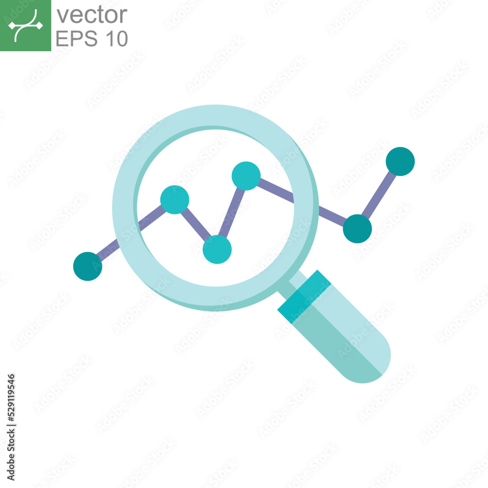Flat Design Style Data analysis icon. analytic graph report and Magnifier symbol for financial marketing analysis. Magnifying glass analyzing data vector illustration design on white background EPS 10 Flat Design Style Data analysis icon. analytic graph report and Magnifier symbol for financial marketing analysis. Magnifying glass analyzing data vector illustration design on white background EPS 10