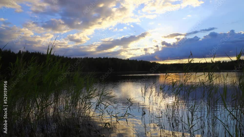 Time lapse of lake scenery with clouds gathering rapidly in sunset. Time lapse of lake scenery with clouds gathering rapidly in sunset.