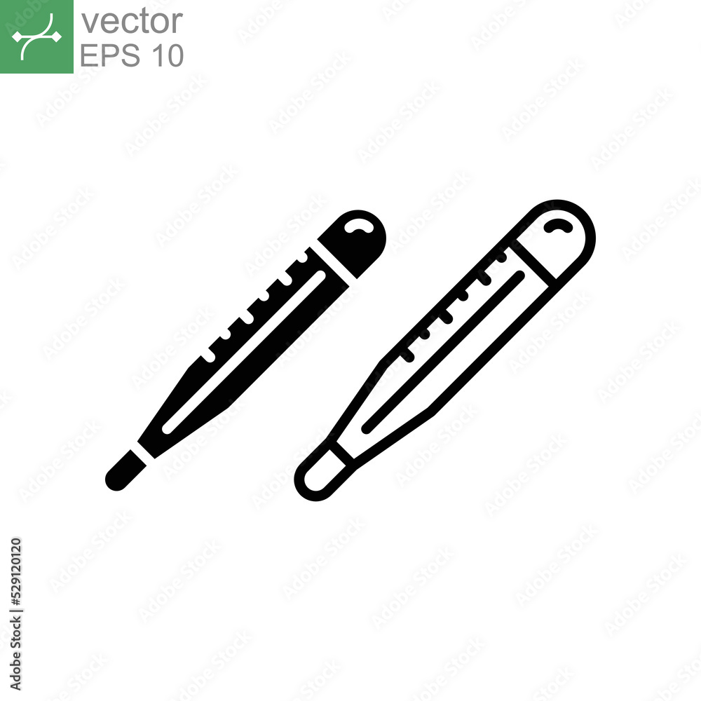 Glass thermometer line and glyph icon. Medical thermometer. Laboratory alcoholic temperature measurement instrument. Vector illustration design on white background. EPS 10 Glass thermometer line and glyph icon. Medical thermometer. Laboratory alcoholic temperature measurement instrument. Vector illustration design on white background. EPS 10