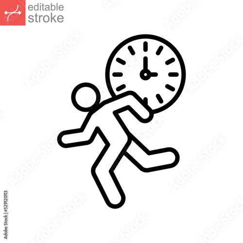 Late for work or meeting solid icon. running businessman working late. Race against time to work logo for web business mobile app. Editable stroke Vector illustration design on white background EPS 10