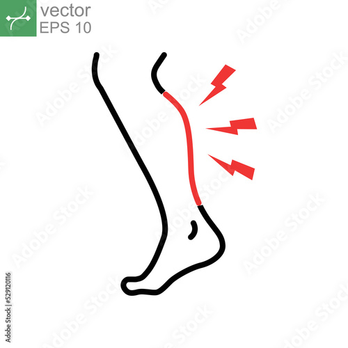 Shin hurts thin line icon. Body pain concept, Shin pain sign. eg injured in shin area icon in outline style for mobile concept and web design  vector illustration design on white background. EPS 10