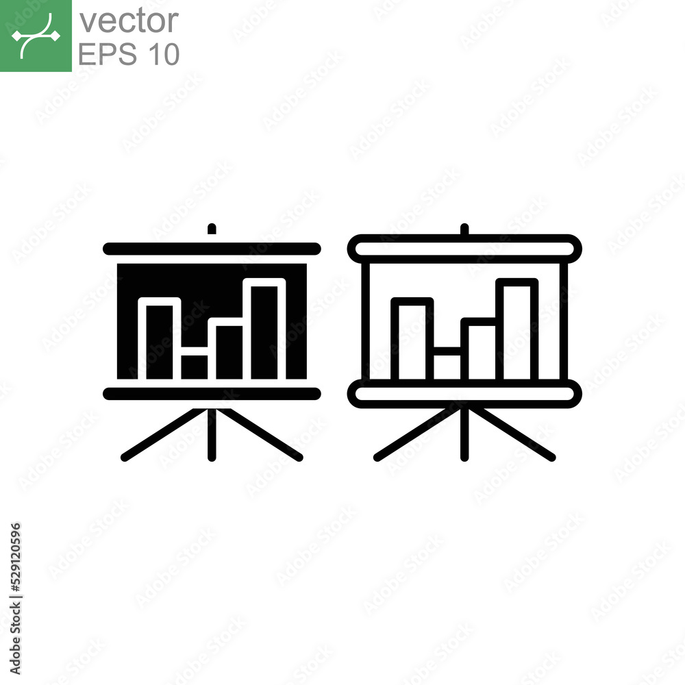 Business presentation stand line and solid icon. Demonstrate at blackboard concept. Presentation billboard sign. Scheme Diagram symbol. Business Vector illustration design on white background EPS 10 Business presentation stand line and solid icon. Demonstrate at blackboard concept. Presentation billboard sign. Scheme Diagram symbol. Business Vector illustration design on white background EPS 10