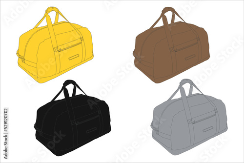 duffle bag with removable shoulder strap, sports gym bag, foldable weekend bag, spare bag, vector illustration sketch template isolated on white background.