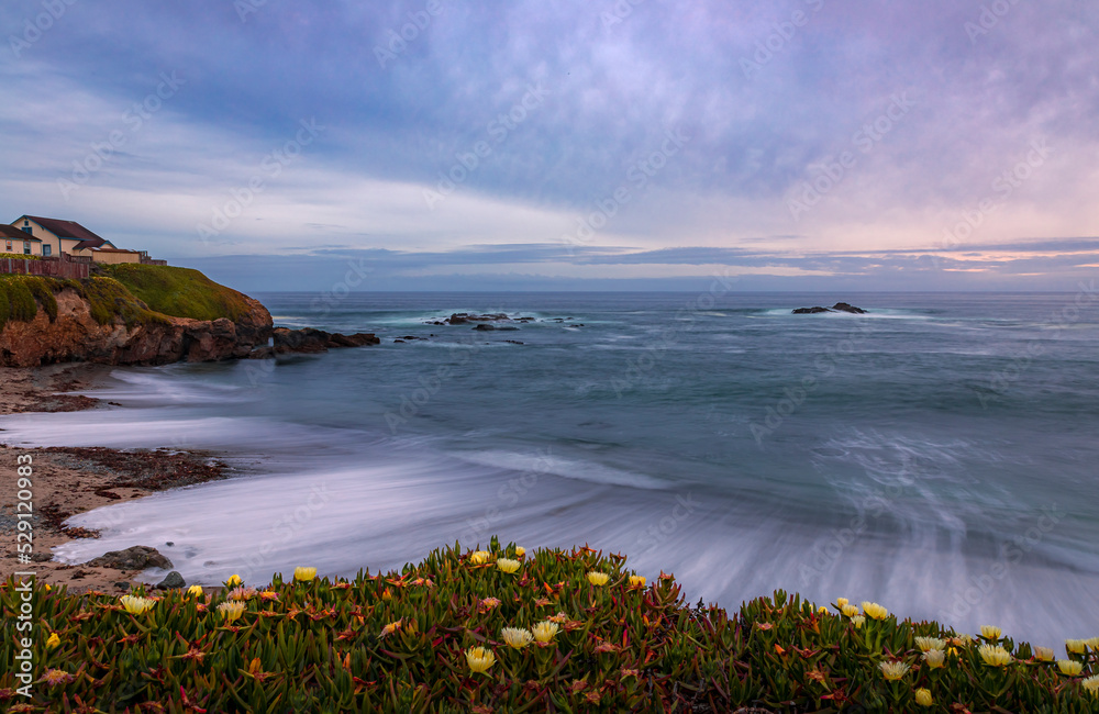 Sunset by Pigeon Point Lighthouse on Northern California coastline at sunset