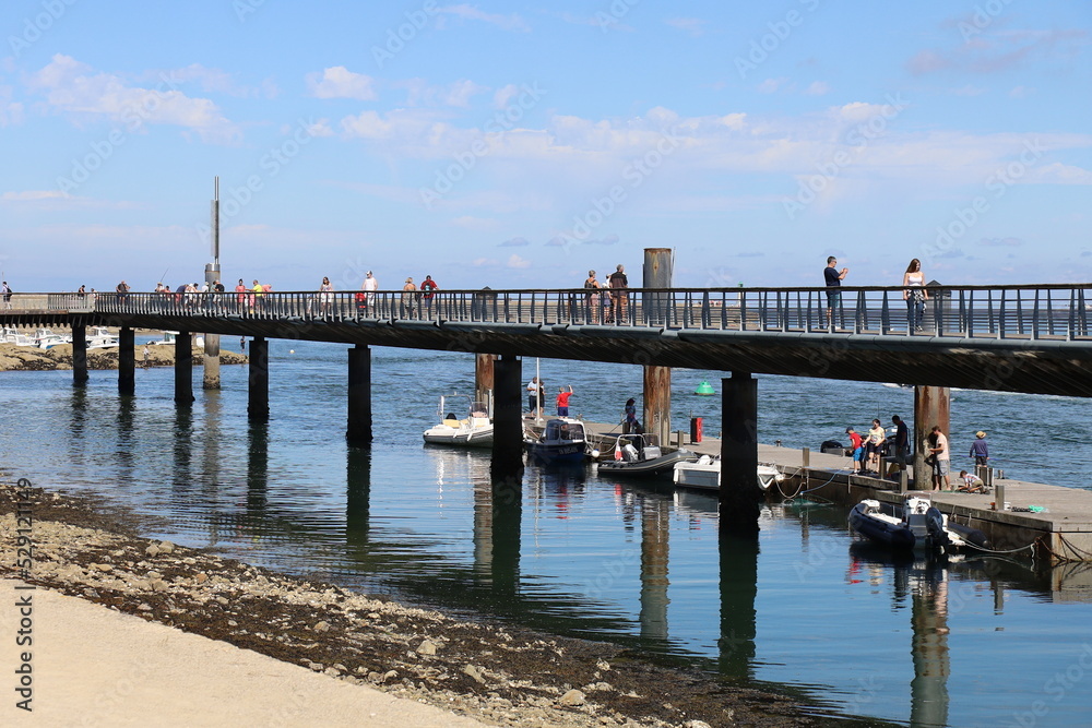 Le pont piétonnier depuis le parking place d'armes et permettant l'accès aux pontons d'embarquement, village de Le Croisic, département de la Loire Atlantique, France