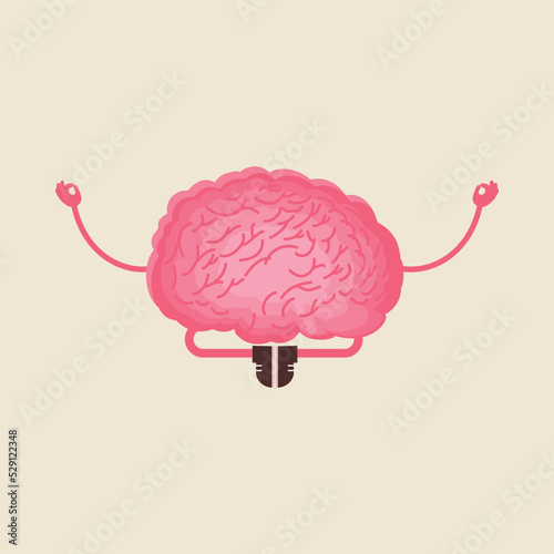 Flat illustration of a human brain doing meditation, Mental Health Concept.