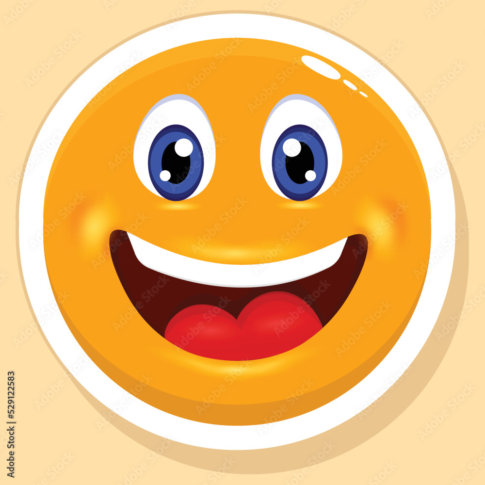Sticker Style Gurgling Laughter Face Cartoon Emoji Yellow Background. Sticker Style Gurgling Laughter Face Cartoon Emoji Yellow Background.