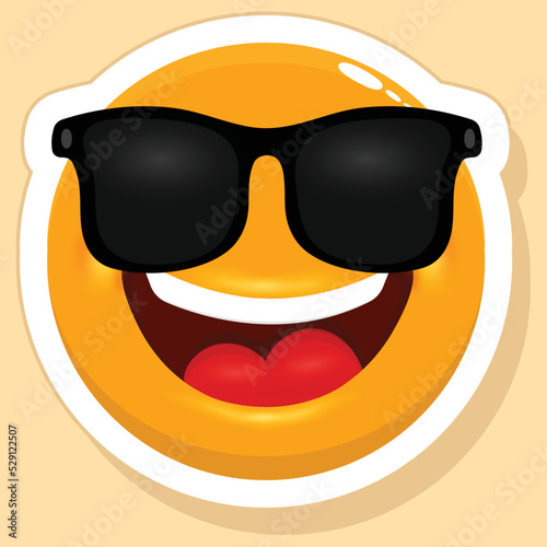 Black Goggles Wearing Happy Cartoon Emoji Sticker On Yellow Background.